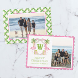 VattenfärgsRosa Flamingo jul Monogram-Vapensköld Julkort