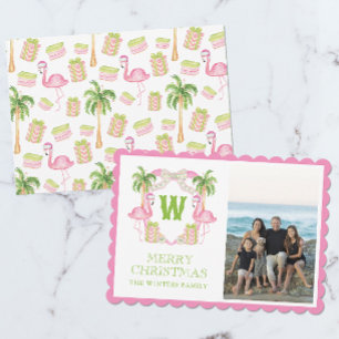 VattenfärgsRosa Flamingo jul Monogram-Vapensköld Julkort