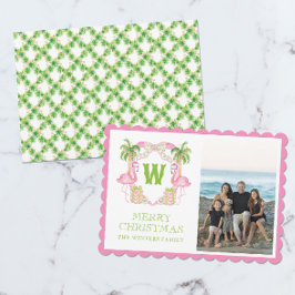 VattenfärgsRosa Flamingo jul Monogram-Vapensköld Julkort