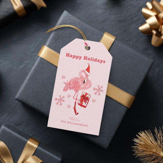 VattenfärgsRosa Flamingo-julHelgdag Presentetikett (Watercolor Pink Flamingo Christmas Holiday Gift Tags)