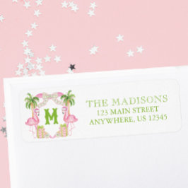 VattenfärgsRosa Flamingo Monogram Vapensköld Adres Returadress Etikett