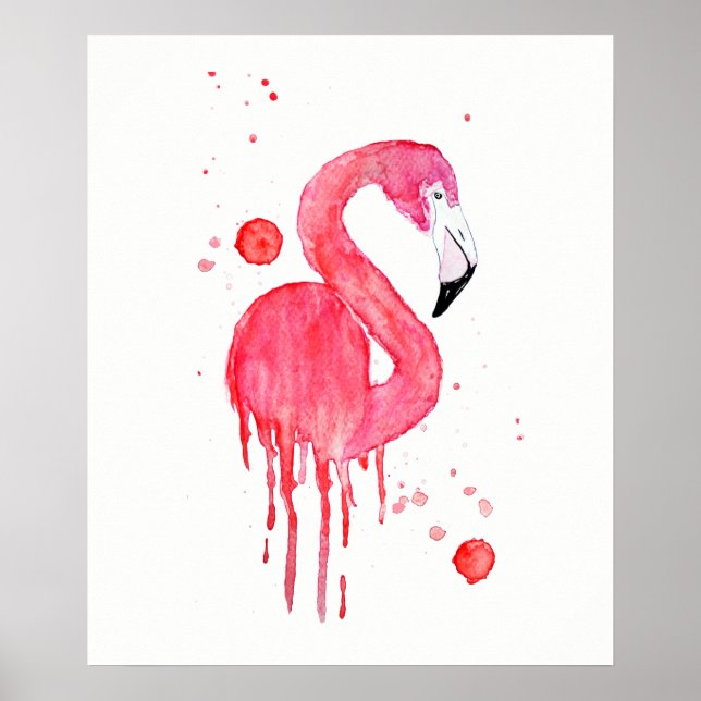 VattenfärgsRosa Flamingo Poster (Framsidan)