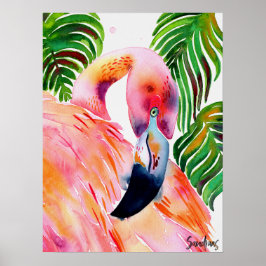 VattenfärgsRosa Flamingo Poster