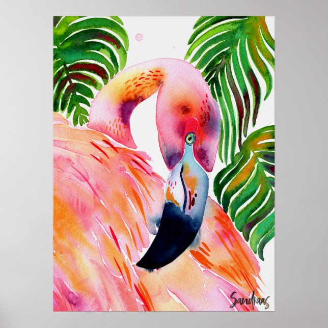 VattenfärgsRosa Flamingo Poster (Framsidan)