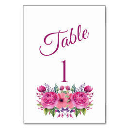 VattenfärgsRosa Flower Bouquet-Bröllop- Bordsnummer