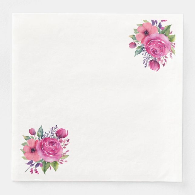 VattenfärgsRosa Flower Bouquet-Bröllop- Pappersservett (Framsida)