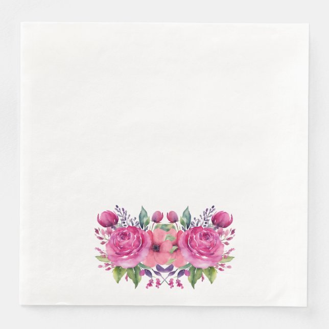 VattenfärgsRosa Flower Bouquet-Bröllop- Pappersservett (Framsida)