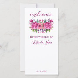 VattenfärgsRosa Flower Bouquet-Bröllopsprogram-