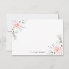 VattenfärgsRosa Flower Ro Personal | Tomt Anteckningskort