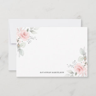 VattenfärgsRosa Flower Ro Personal Tomt Anteckningskort