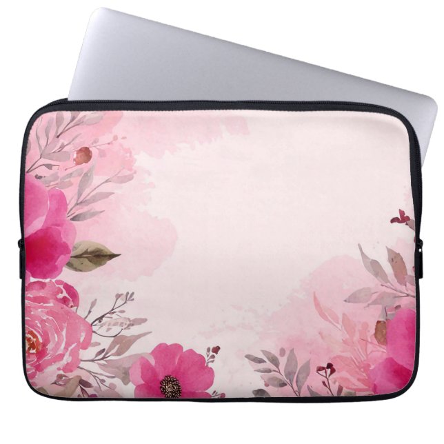 VattenfärgsRosa Flower rosa laptop sleeve (Framsidan)