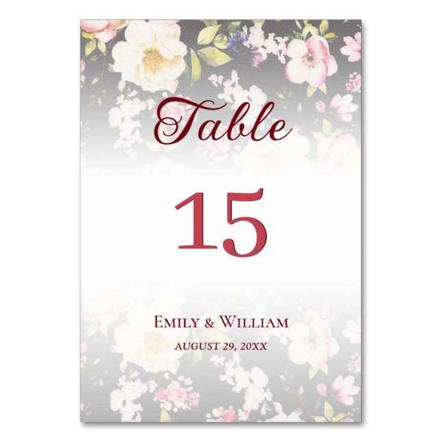 VattenfärgsRosa Gul ros,svart oskarp,Bröllop Bordsnummer (Framsidan)