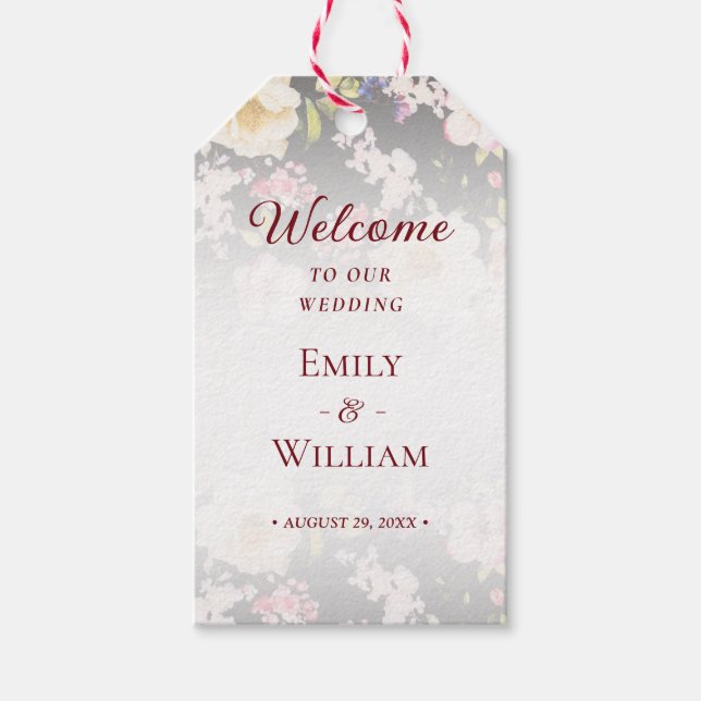 VattenfärgsRosa Gul ros,svart oskarp,Bröllop Presentetikett (Framsidan)