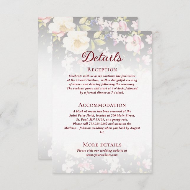 VattenfärgsRosa Gul ros,svart oskarp,Bröllop Tilläggskort (Fram/baksida)