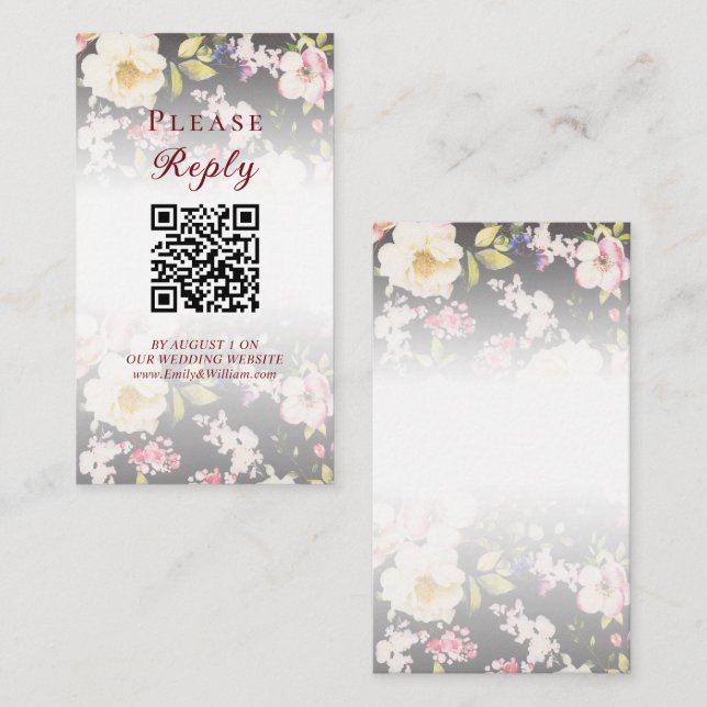 VattenfärgsRosa Gul ros,svart oskarp,Bröllop Tilläggskort (Fram/baksida)