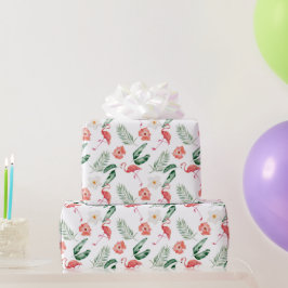 VattenfärgsRosa Hibiscus och Flamingo Tropical Presentpapper