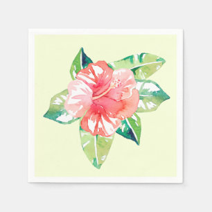 VattenfärgsRosa Hibiscus Tropiska Blommigten Pappersservett