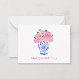 VattenfärgsRosa Hydrangea Chinoiserie Namn Anteckningskort