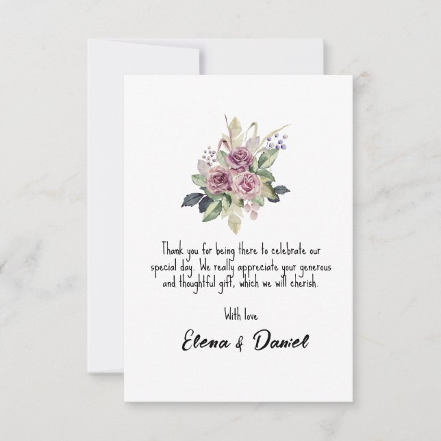 Vattenfärgsrosa lavender ro minimalist önskemål tack kort (Framsida)