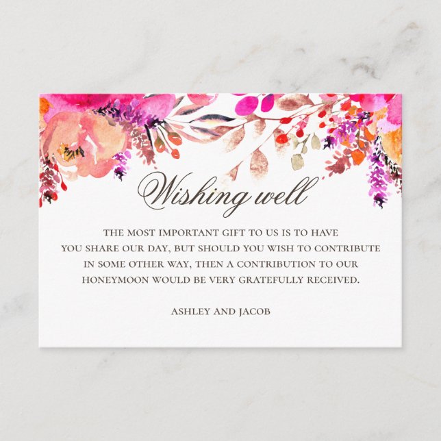 Vattenfärgsrosa lila blommigt bröllop önskar lycka tilläggskort (Framsida)