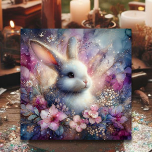 VattenfärgsRosa Lila blommor Bunny Religiösa Julkort