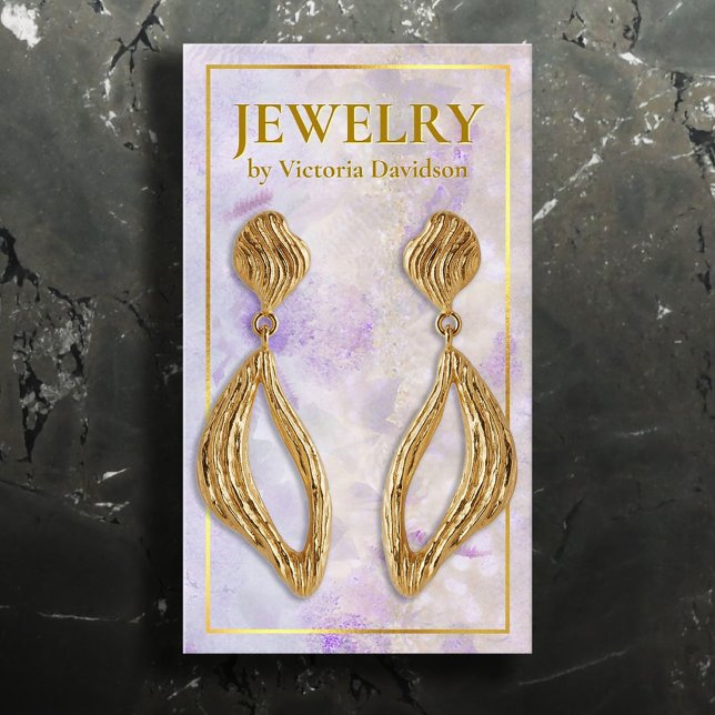 VattenfärgsRosa Lila Guld Ram Öarring Visning Visitkort (Perfect for business)