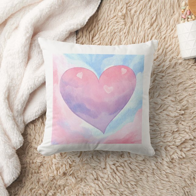 VattenfärgsRosa Lila Heart Dekorativ kudde (Skapare uppladdad)