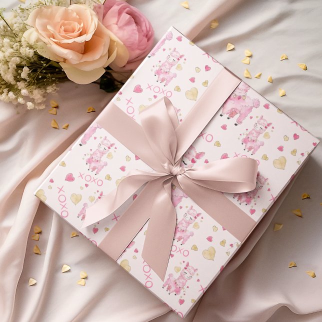 VattenfärgsRosa Llama XOXO Presentpapper (Skapare uppladdad)