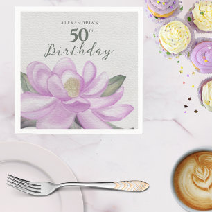 VattenfärgsRosa Magnolia 50:e födelsedagen Pappersservett