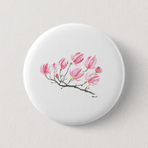 VattenfärgsRosa Magnolia Nature Botanical Blommigt Knapp