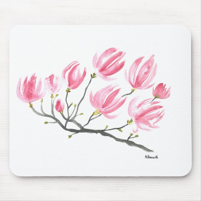 VattenfärgsRosa Magnolia Nature Botanical Blommigt Musmatta (Framsidan)
