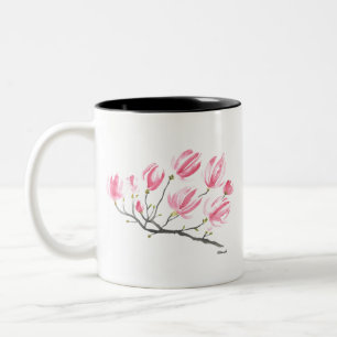 VattenfärgsRosa Magnolia Nature Botanical Blommigt Två-Tonad Mugg