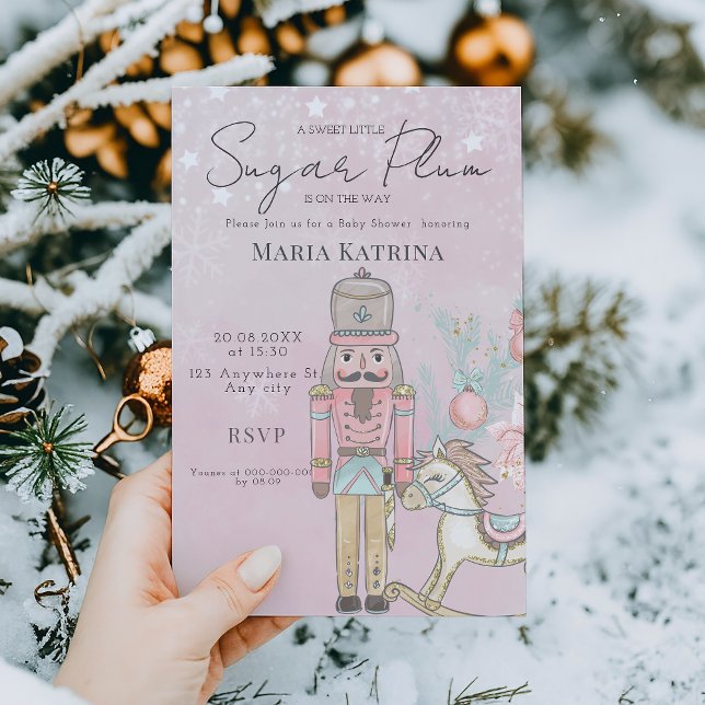 vattenfärgsRosa Nutcracker Baby Shower jul jul Inbjudningar (Skapare uppladdad)