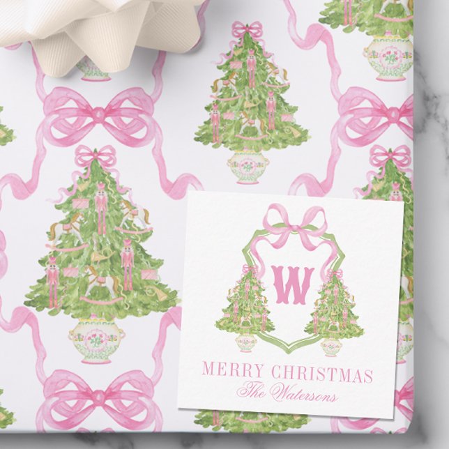 VattenfärgsRosa Nutcracker Monogram-Vapensköld Anteckningskort (Skapare uppladdad)