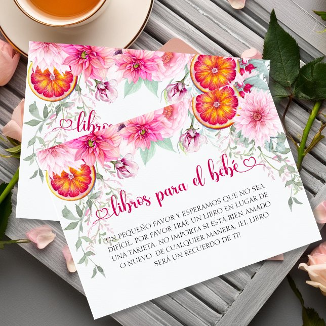 VattenfärgsRosa och citrusfärgsfärgat spanskt Boka Tilläggskort (Spanish books for baby enclosure cards for baby shower invitation)