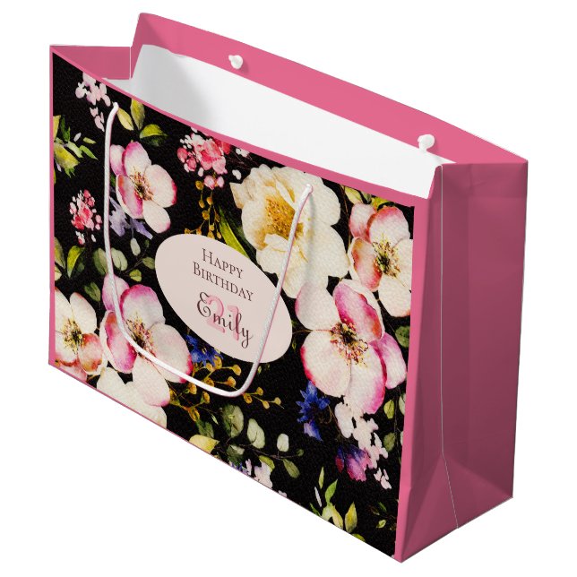 VattenfärgsRosa och Gul ros på svart, födelsedag (Framsidan Vinklad)