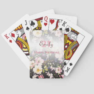 VattenfärgsRosa och Gul ros på svart, födelsedag Casinokort