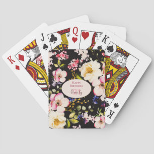 VattenfärgsRosa och Gul ros på svart, födelsedag Casinokort