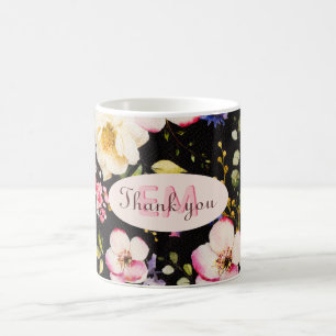 VattenfärgsRosa och Gul ros på svart, födelsedag Kaffemugg
