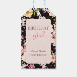 VattenfärgsRosa och Gul ros på svart, födelsedag Presentetikett