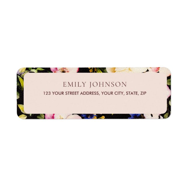VattenfärgsRosa och Gul ros på svart, födelsedag Returadress Etikett (Framsidan)