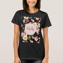 VattenfärgsRosa och Gul ros på svart, födelsedag T Shirt