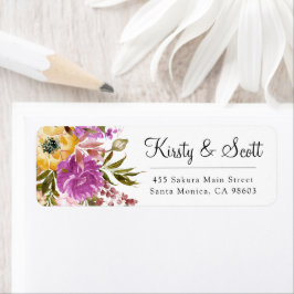 VattenfärgsRosa och Gula blommor Bröllop Adress Returadress Etikett