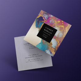 VattenfärgsRosa och Guld Faux Foil-Affärskort Fyrkantigt Visitkort