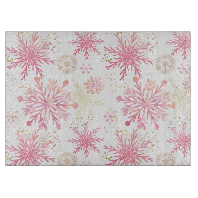 VattenfärgsRosa och Guld Glitter Winter Snöflingor (Framsidan)