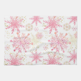 VattenfärgsRosa och Guld Glitter Winter Snöflingor Kökshandduk