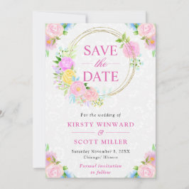 VattenfärgsRosa och Gult Sommarutandning Bröllop Spara Datumet