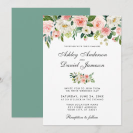 VattenfärgsRosa  och vit Blommigt Bröllop GR Inbjudningar