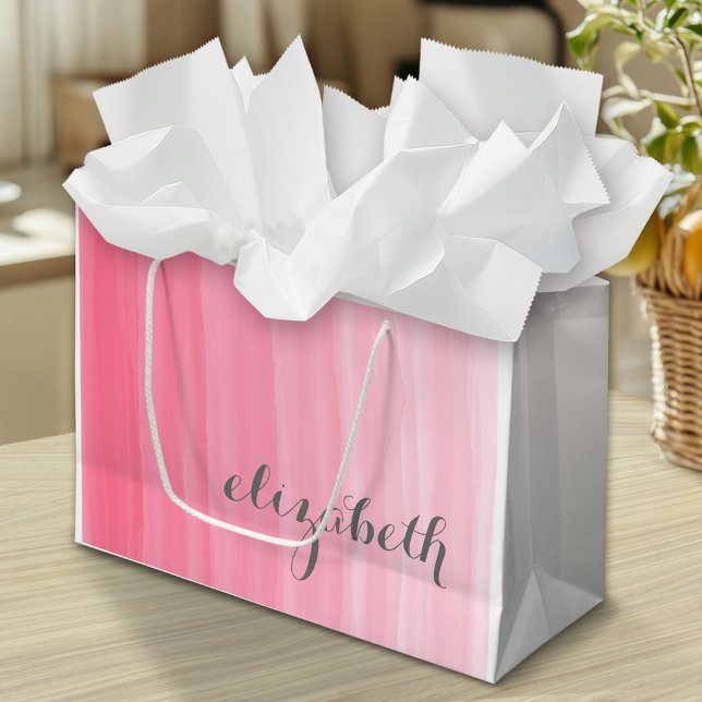 VattenfärgsRosa Ombre Feminine Monogram Namn (Custom Personalized Gift Bag)