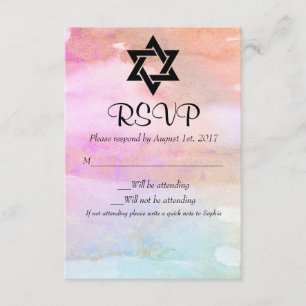 VattenfärgsRosa Orange Blå Guld Bat mitzvah OSA Kort